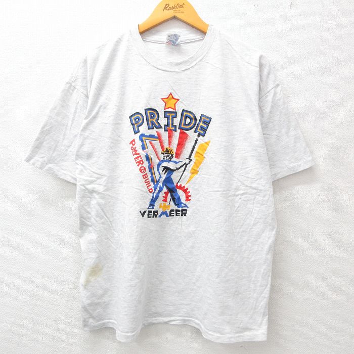 古着 ヘインズ Hanes 半袖 ビンテージ Tシャツ メンズ 90年代 90s PRIDE 男性 クルーネック USA製 薄グレー 霜降り XLサイズ 中古 古着