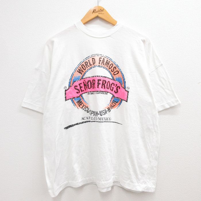 古着 半袖 ビンテージ Tシャツ メンズ 90年代 90s セニョールフロッグス メキシコ 大きいサイズ クルーネック 白 ホワイト XL 中古 古着