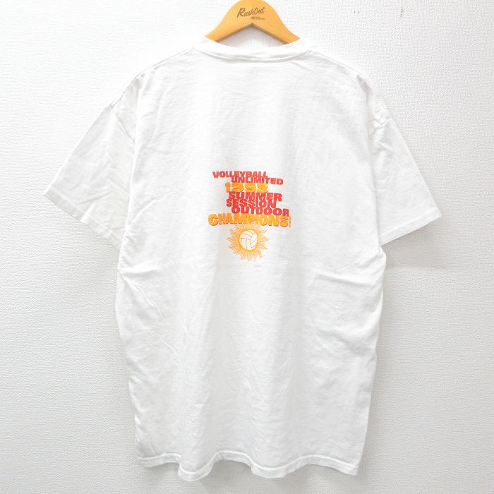 古着 半袖 ビンテージ Tシャツ メンズ 90年代 90s バレーボール UNLIMITED 大きいサイズ コットン クルーネック 白 ホワイト X 中古 古着