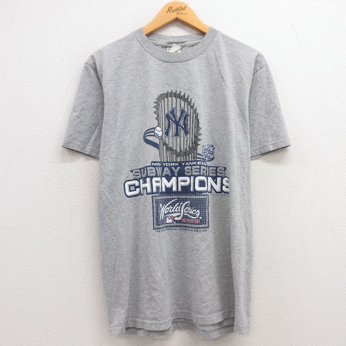 古着 リー Lee 半袖 ビンテージ Tシャツ メンズ 00年代 00s MLB ニューヨークヤンキース ワールドシリーズ クルーネック グレ 中古 古着