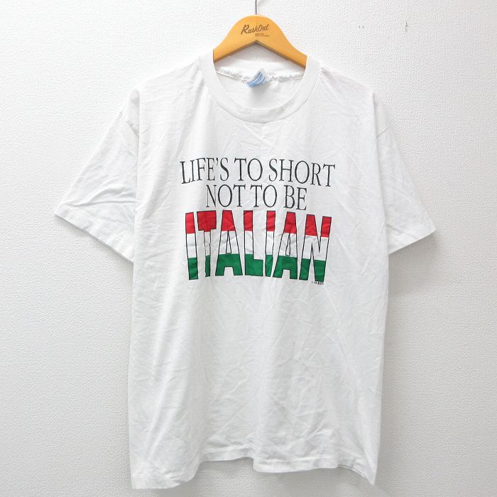 古着 ヘインズ Hanes 半袖 ビンテージ Tシャツ メンズ 90年代 90s ITALIAN クルーネック 白 ホワイト Lサイズ 中古 中古 古着