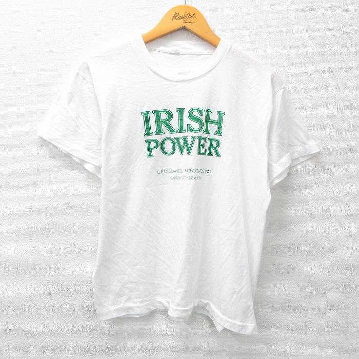古着 半袖 ビンテージ Tシャツ メンズ 80年代 80s アイリッシュパワー エナジードリンク ニューヨーク クルーネック 白 ホワイ 中古 古着
