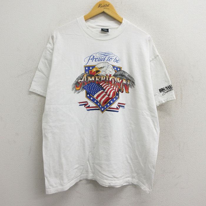古着 半袖 ビンテージ Tシャツ メンズ 90年代 90s アメリカン 鳥 星条旗 大きいサイズ コットン クルーネック USA製 白 ホワイ 中古 古着