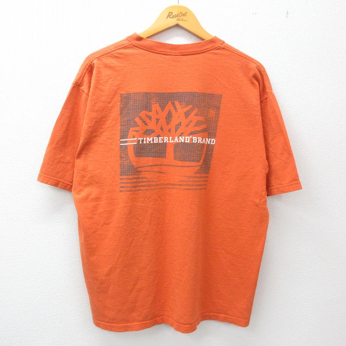古着 ティンバーランド 半袖 ビンテージ Tシャツ メンズ 90年代 90s ビッグロゴ コットン クルーネック USA製 オレンジ XLサイ 中古 古着
