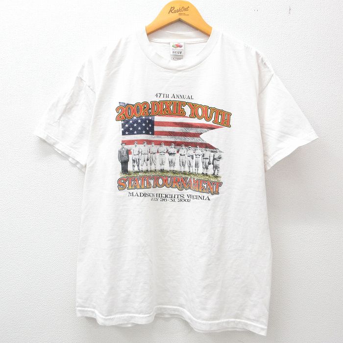 古着 半袖 ビンテージ Tシャツ メンズ 00年代 00s 星条旗トーナメント 野球 クルーネック 白 ホワイト XLサイズ 中古 中古 古着