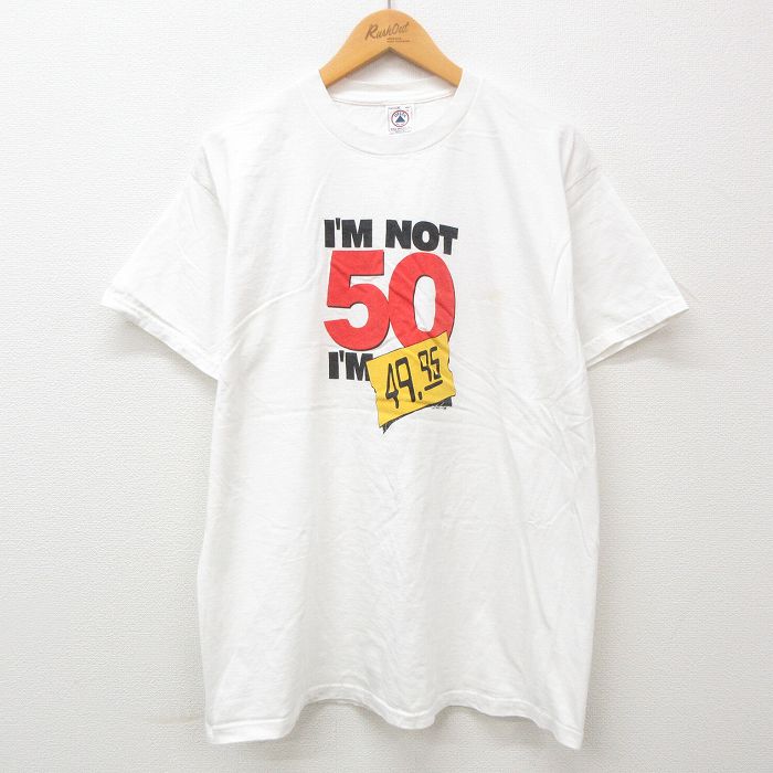古着 半袖 ビンテージ Tシャツ メンズ 90年代 90s NOT 50 コットン クルーネック USA製 白 ホワイト XLサイズ 中古 中古 古着