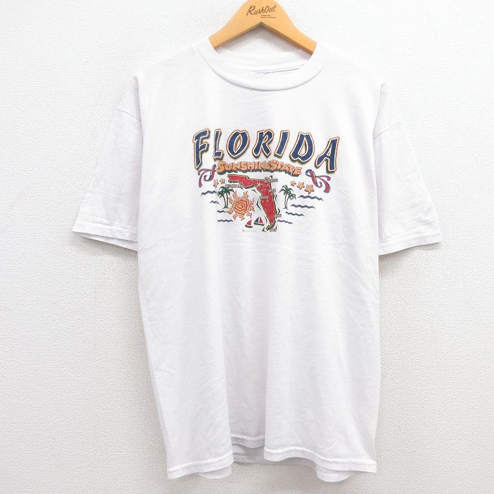 古着 半袖 ビンテージ Tシャツ メンズ 00年代 00s フロリダ 地図 クルーネック 白 ホワイト Lサイズ 中古 中古 古着