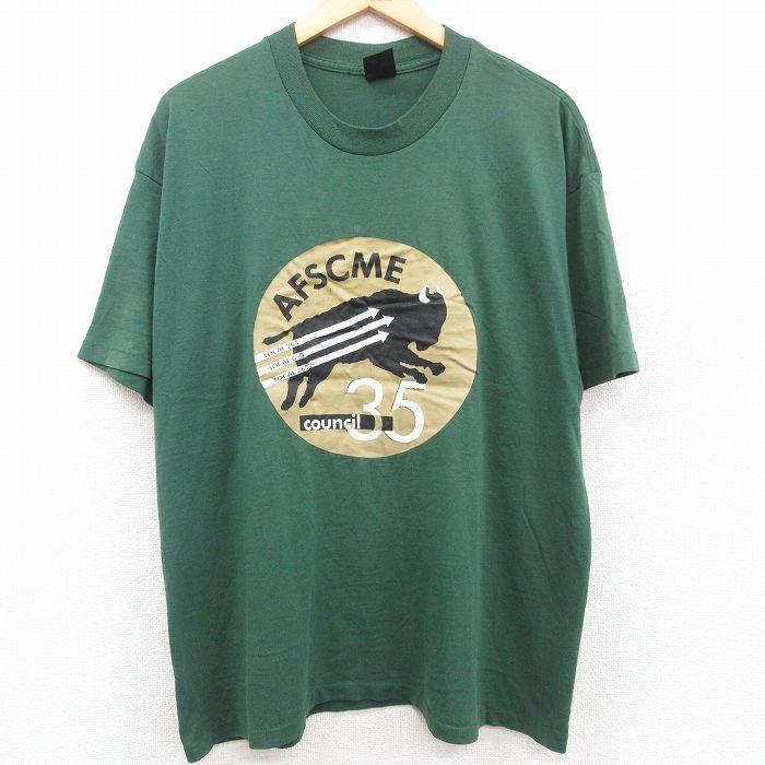 古着 半袖 ビンテージ Tシャツ メンズ 00年代 00s バッファロー AFSCME 大きいサイズ クルーネック 濃緑 グリーン XLサイズ 中 中古 古着