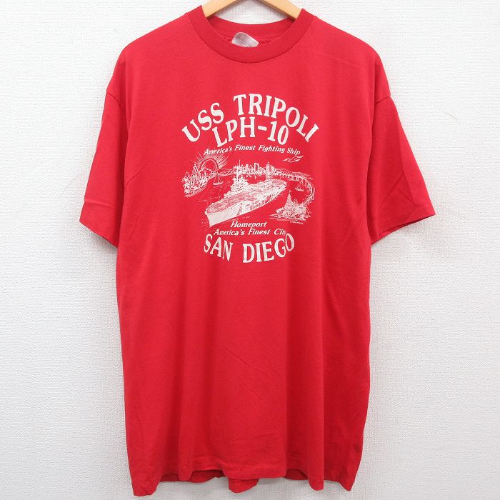 古着 ヘインズ Hanes 半袖 ビンテージ Tシャツ メンズ 80年代 80s 船 サンディエゴ 大きいサイズ クルーネック USA製 赤 レッ 中古 古着
