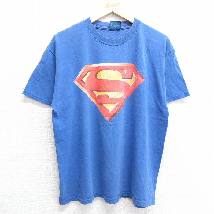 古着 半袖 ビンテージ Tシャツ メンズ 00年代 00s DCコミックス スーパーマン クルーネック 青 ブルー Lサイズ 中古 中古 古着