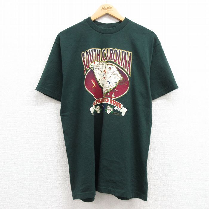 古着 ティンバーランド 半袖 ビンテージ Tシャツ メンズ 90年代 90s サウスカロライナ 地図 コットン クルーネック USA製 濃緑 中古 古着