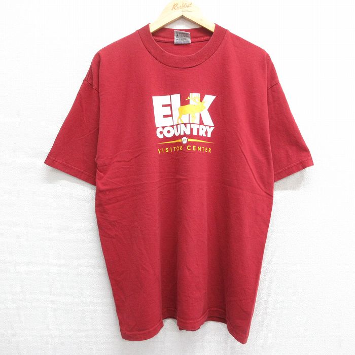 古着 半袖 ビンテージ Tシャツ メンズ 00年代 00s ELK COUNTRY シカ 大きいサイズ コットン クルーネック USA製 エンジ XLサイ 中古 古着