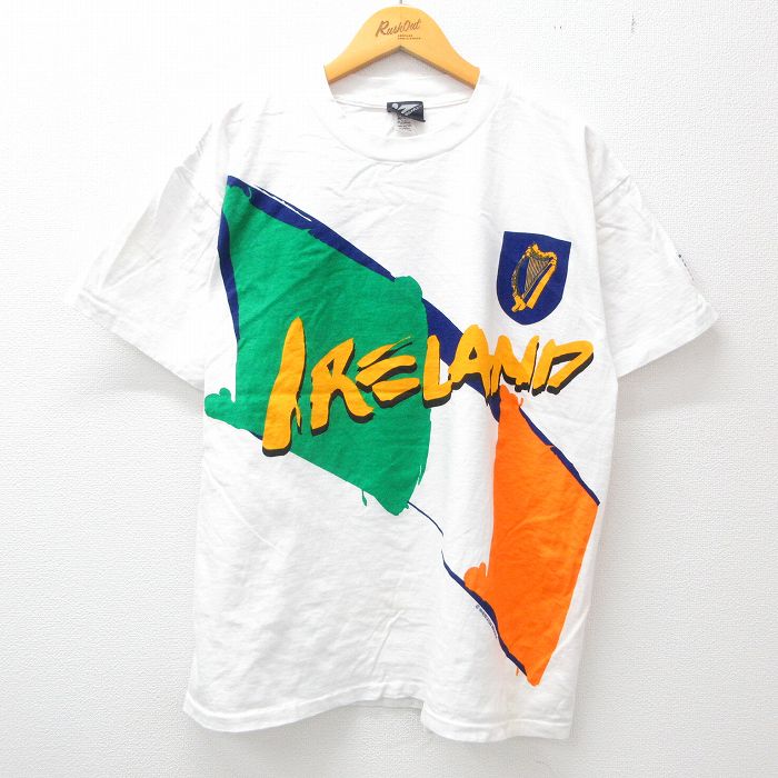 古着 半袖 ビンテージ Tシャツ メンズ 90年代 90s ワールドカップ アイルランド コットン クルーネック USA製 白 ホワイト spe 中古 古着
