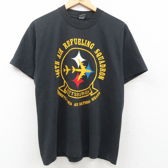 古着 半袖 ビンテージ Tシャツ メンズ 90年代 90s ピッツバーグ 飛行機 クルーネック USA製 黒 ブラック spe Lサイズ 中古 中古 古着