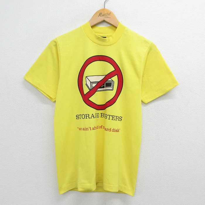 古着 半袖 ビンテージ Tシャツ メンズ 90年代 90s STORAGE BUSTERS OMEGA クルーネック USA製 黄 イエロー Sサイズ 中古 中古 古着