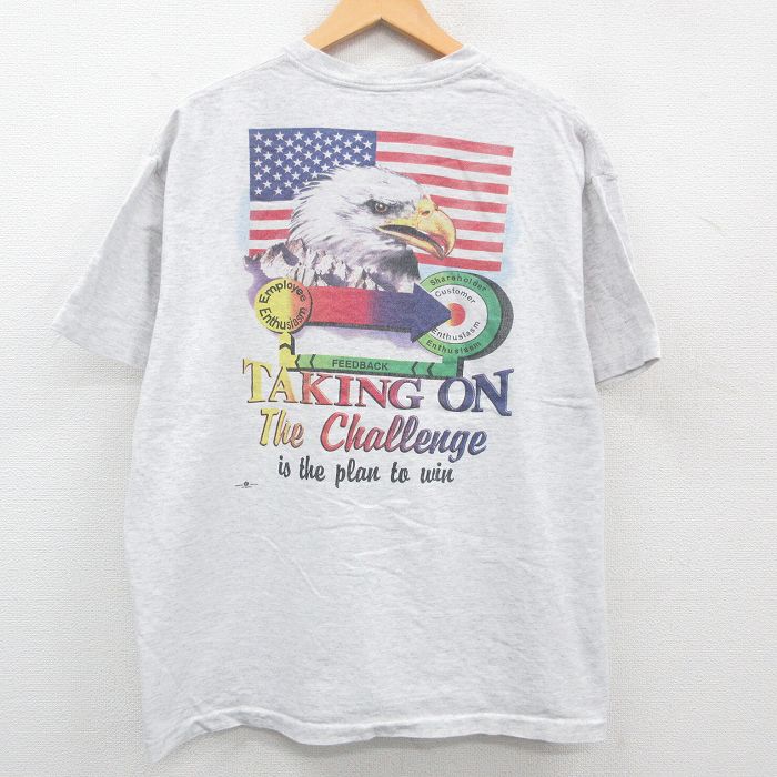 古着 半袖 ビンテージ Tシャツ メンズ 80年代 80s UAW 鳥 星条旗 大きいサイズ コットン クルーネック USA製 薄グレー 霜降り 中古 古着