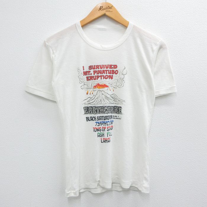 【商品番号】 tsv23054237 【商品名】 S & starf;古着 半袖 ビンテージ Tシャツ メンズ 80年代 80s 火山 メッセージ クルーネック 白 【メンズ参考サイズ】 S 