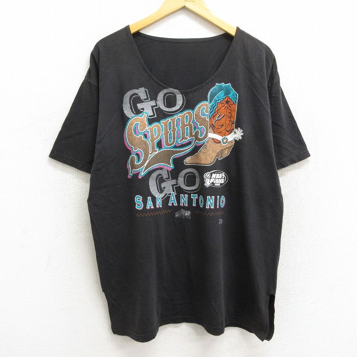 古着 半袖 ビンテージ Tシャツ メンズ 90年代 90s NBA サンアントニオスパーズ クルーネック 黒 ブラック XLサイズ 中古 中古 古着
