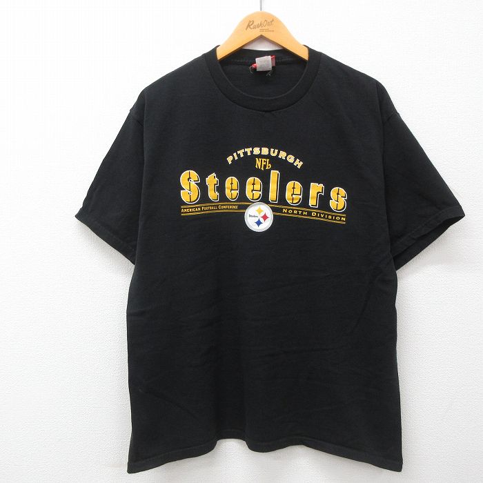 古着 半袖 ビンテージ Tシャツ メンズ 00年代 00s NFL ピッツバーグスティーラーズ コットン クルーネック 黒 ブラック アメフ 中古 古着