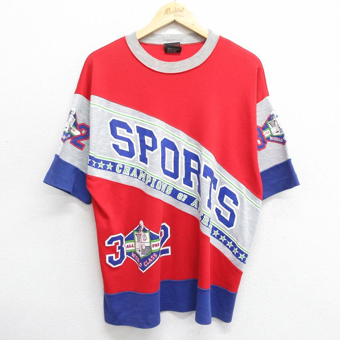 古着 半袖 ビンテージ Tシャツ メンズ 90年代 90s スポーツ アイスホッケー 32 クルーネック 赤他 レッド spe XLサイズ 中古 中古 古着