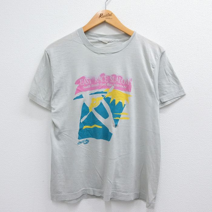 古着 半袖 ビンテージ Tシャツ メンズ 80年代 80s イーストレースウォーターウェイ ボート クルーネック USA製 薄グレー Mサイ 中古 古着