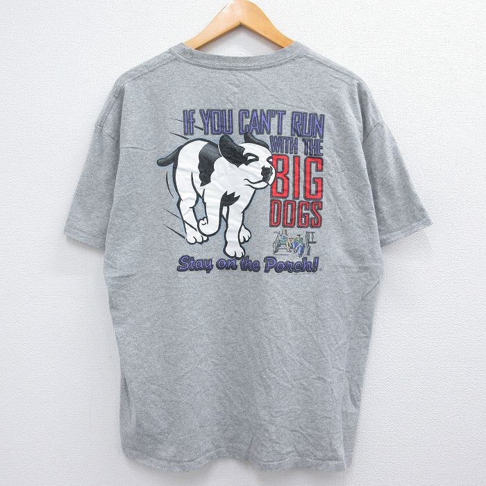 古着 ヘインズ Hanes ビッグドッグス 半袖 ビンテージ Tシャツ メンズ 90年代 90s 犬 クルーネック グレー 霜降り XLサイズ 中 中古 古着