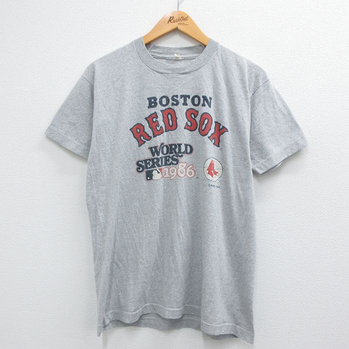 古着 半袖 ビンテージ Tシャツ メンズ 80年代 80s MLB ボストンレッドソックス ワールドシリーズ グレー 霜降り メジャーリー 中古 古着