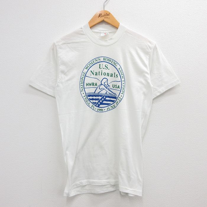 【商品番号】 tsv23061250 【商品名】 XL & starf;古着 半袖 ビンテージ Tシャツ メンズ 80年代 80s ボート USナショナルズ 女性 クルーネック USA製 白 