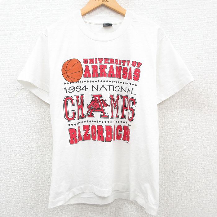 【商品番号】 tsv23061300 【商品名】 L & starf;古着 半袖 ビンテージ Tシャツ メンズ 90年代 90s ARKANSAS カレッジ バスケットボール クルーネック U