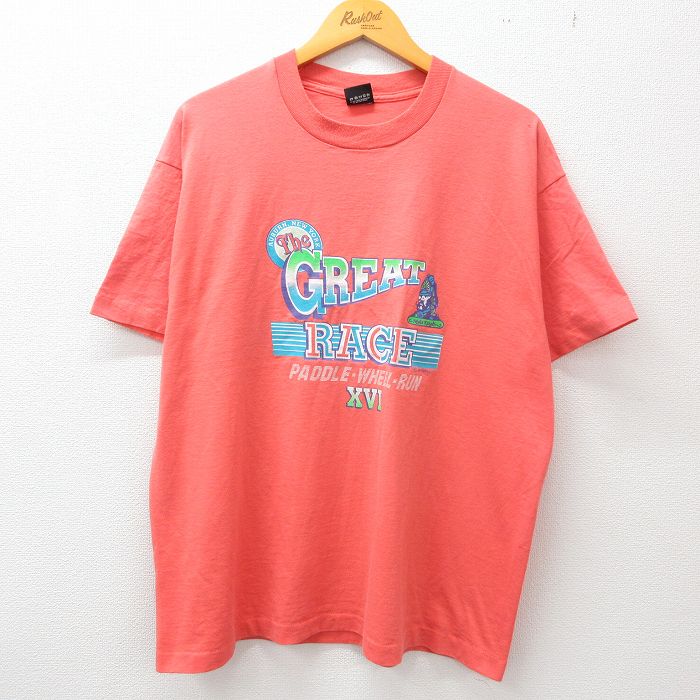 古着 半袖 ビンテージ Tシャツ メンズ 90年代 90s グレートレース 企業広告 ミズノ クルーネック USA製 ピンク系 XLサイズ 中 中古 古着