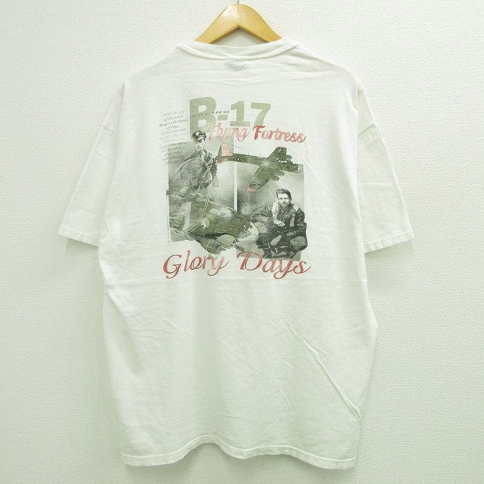 古着 ヘインズ Hanes 半袖 ビンテージ Tシャツ メンズ 90年代 90s B-17 戦闘機 胸ポケット付き 大きいサイズ コットン クルー 中古 古着