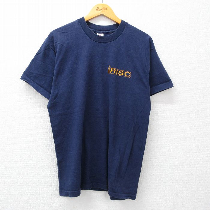 古着 半袖 ビンテージ Tシャツ メンズ 90年代 90s iRISC コットン クルーネック USA製 紺 ネイビー Lサイズ 中古 中古 古着