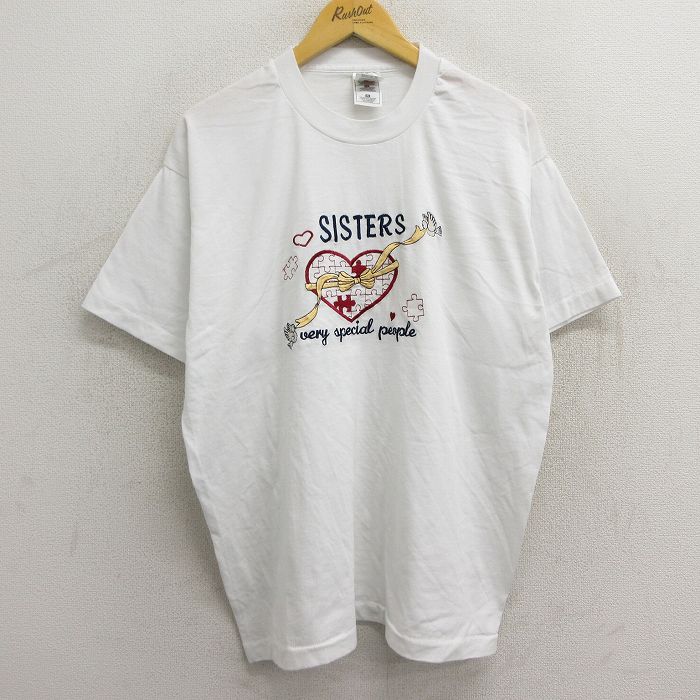 【商品番号】 tsv23063656 【商品名】 XL & starf;古着 半袖 ビンテージ Tシャツ メンズ 90年代 90s ハート リボン 刺繍 大きいサイズ クルーネック 白 【メン