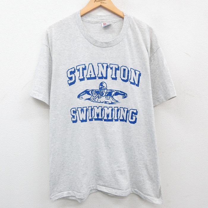 古着 ヘインズ Hanes 半袖 ビンテージ Tシャツ メンズ 90年代 90s STANTON 水泳 クルーネック 薄グレー 霜降り XLサイズ 中古 中古 古着