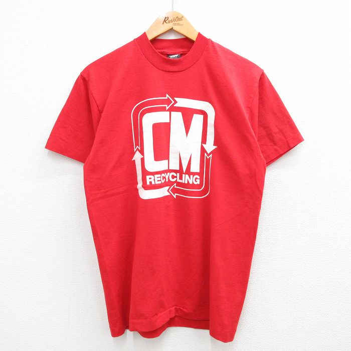 古着 半袖 ビンテージ Tシャツ メンズ 80年代 80s リサイクリング CM 矢印 クルーネック USA製 赤 レッド Mサイズ 中古 中古 古着
