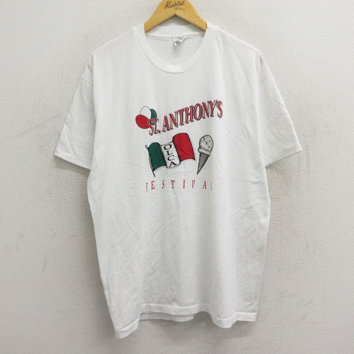 古着 ヘインズ Hanes 半袖 ビンテージ Tシャツ メンズ 90年代 90s アイスクリーム イタリア クルーネック USA製 白 ホワイト X 中古 古着