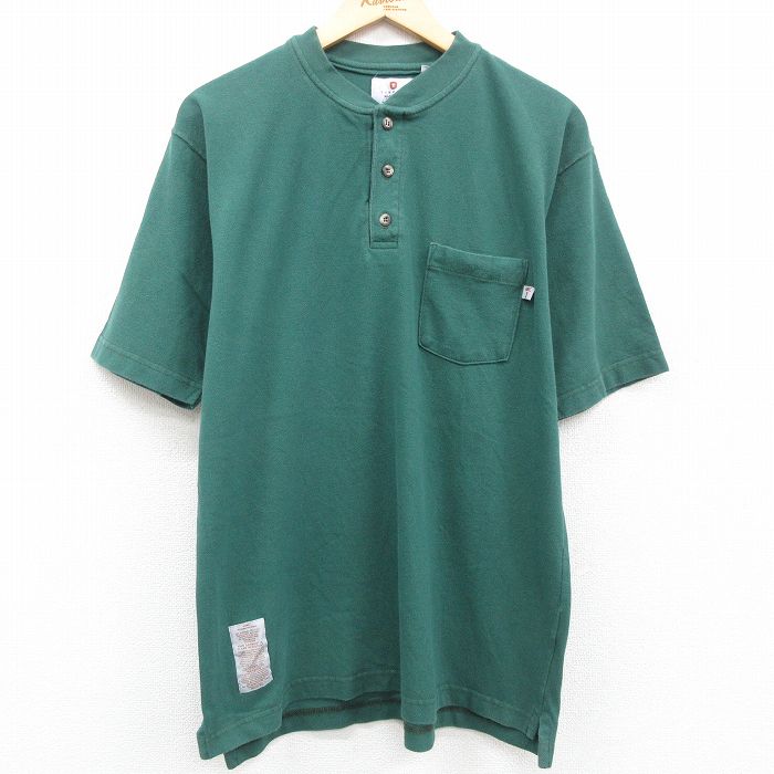 古着 半袖 ビンテージ Tシャツ メンズ 00年代 00s 胸ポケット付き 鹿の子 ヘンリーネック USA製 緑 グリーン XLサイズ 中古 中古 古着
