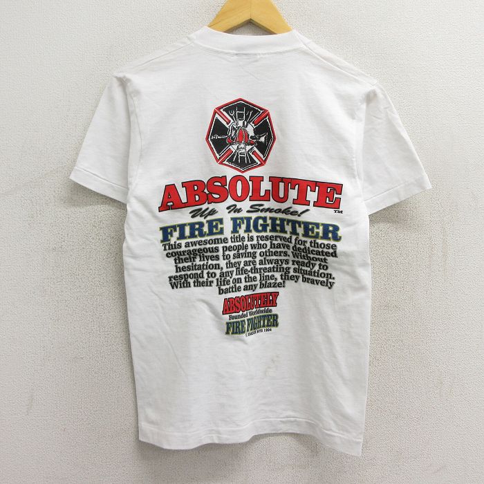 古着 半袖 ビンテージ Tシャツ メンズ 90年代 90s 消防署 ABSOLUTE クルーネック USA製 白 ホワイト Sサイズ 中古 中古 古着