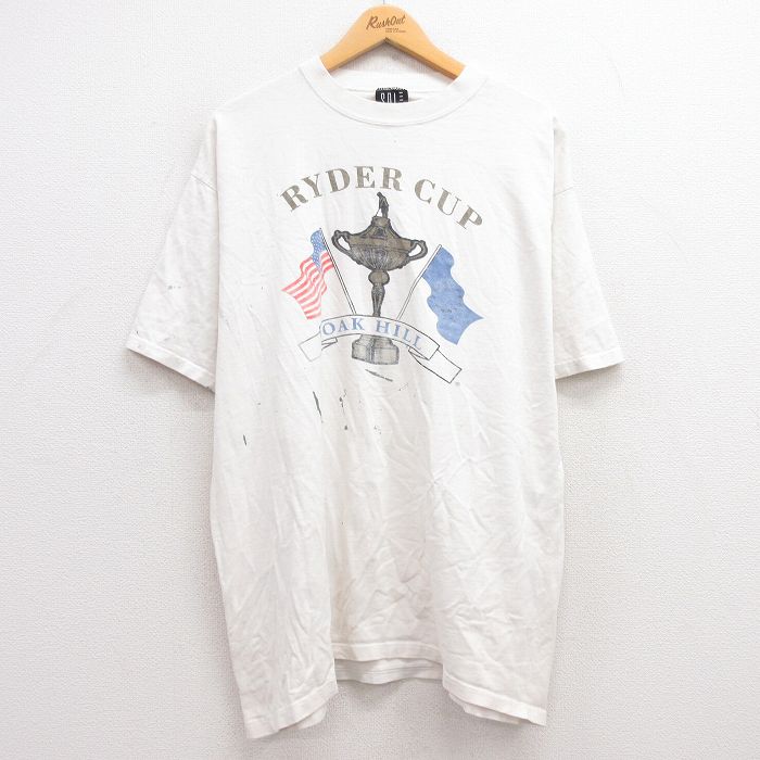 古着 SDI 半袖 ビンテージ Tシャツ メンズ 90年代 90s RYDER CUP ゴルフ コットン クルーネック USA製 白 ホワイト XLサイズ 中古 古着