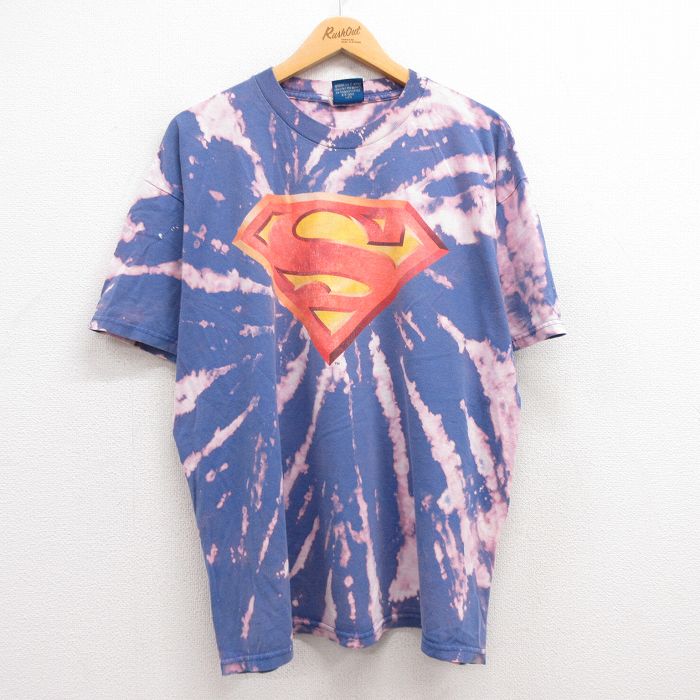 古着 半袖 ビンテージ Tシャツ メンズ 00年代 00s DCコミックス スーパーマン 大きいサイズ クルーネック 薄紺 ネイビー ブリ 中古 古着