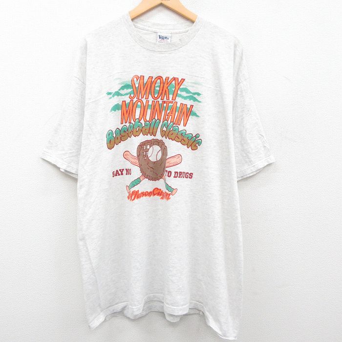 古着 半袖 ビンテージ Tシャツ メンズ 90年代 90s SMOKY MOUNTAIN 野球 大きいサイズ ロング丈 コットン クルーネック USA製 中古 古着