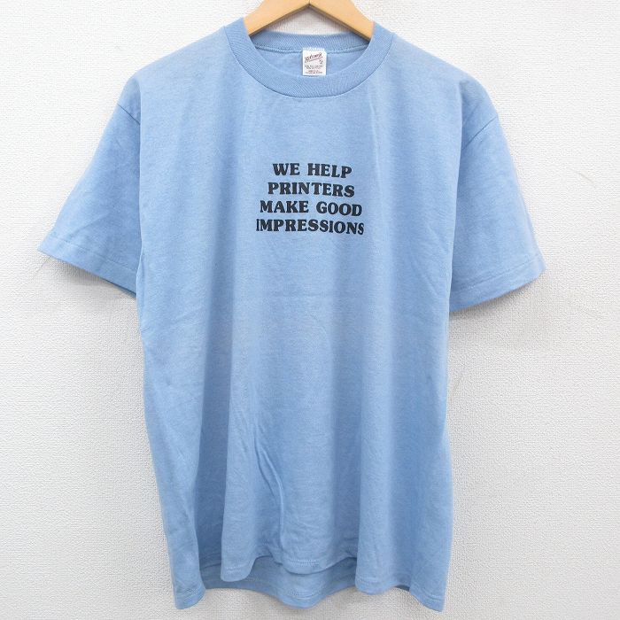 古着 半袖 ビンテージ Tシャツ メンズ 80年代 80s メッセージ クルーネック USA製 薄紺 ネイビー Lサイズ 中古 中古 古着