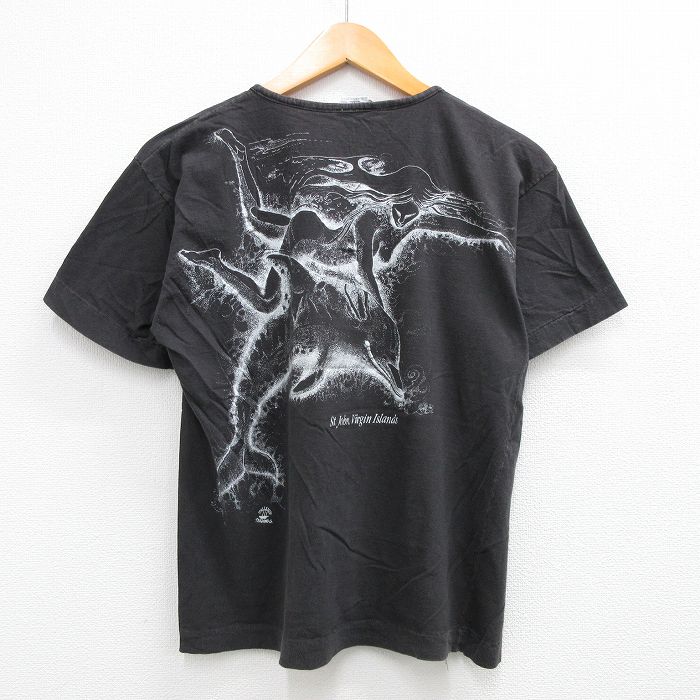 【商品番号】 tsv23074152 【商品名】 M & starf;古着 半袖 ビンテージ Tシャツ メンズ 90年代 90s イルカ 女性 コットン ヘンリーネック 黒 【メンズ参考サイズ