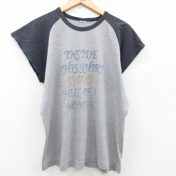 【商品番号】 tsv23080528 【商品名】 L & starf;古着 半袖 ビンテージ Tシャツ メンズ 00年代 00s メッセージ ツートンカラー ラグラン クルーネック グレー 霜