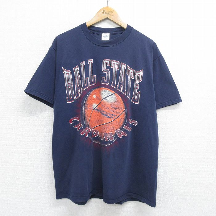古着 半袖 ビンテージ Tシャツ メンズ 90年代 90s バスケットボール コットン クルーネック USA製 紺 ネイビー XLサイズ 中古 中古 古着