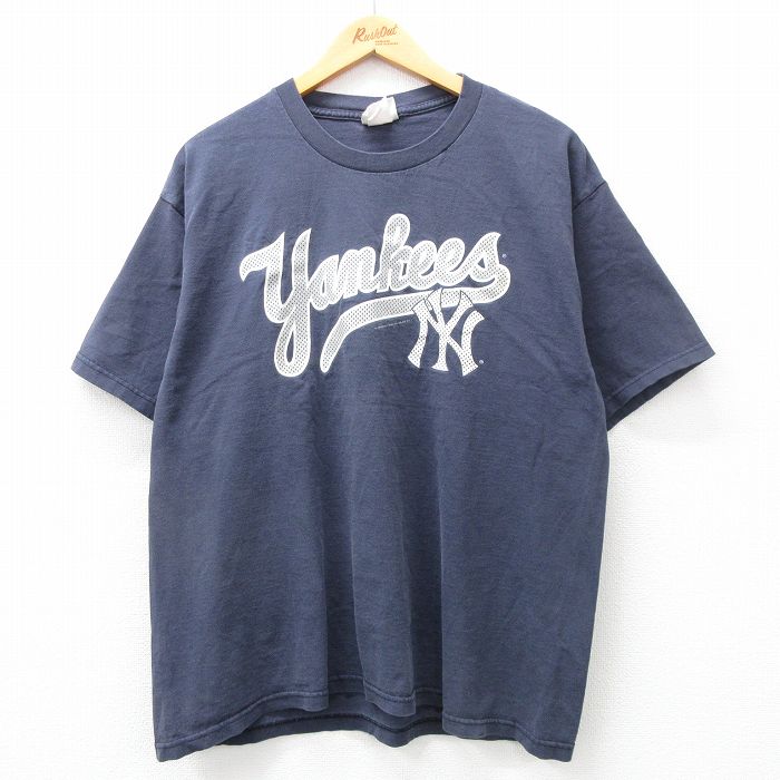 古着 リー Lee 半袖 ビンテージ Tシャツ メンズ 00年代 00s MLB ニューヨークヤンキース コットン クルーネック 紺 ネイビー 中古 古着