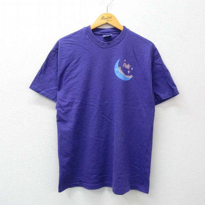 古着 ヘインズ Hanes 半袖 ビンテージ Tシャツ メンズ 90年代 90s 月 ラジオ コットン クルーネック USA製 紫 パープル Lサイ 中古 古着