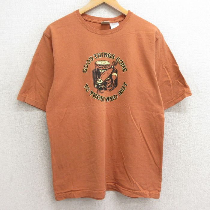 古着 半袖 ビンテージ Tシャツ メンズ 00年代 00s ルアー コットン クルーネック オレンジ Lサイズ 中古 中古 古着