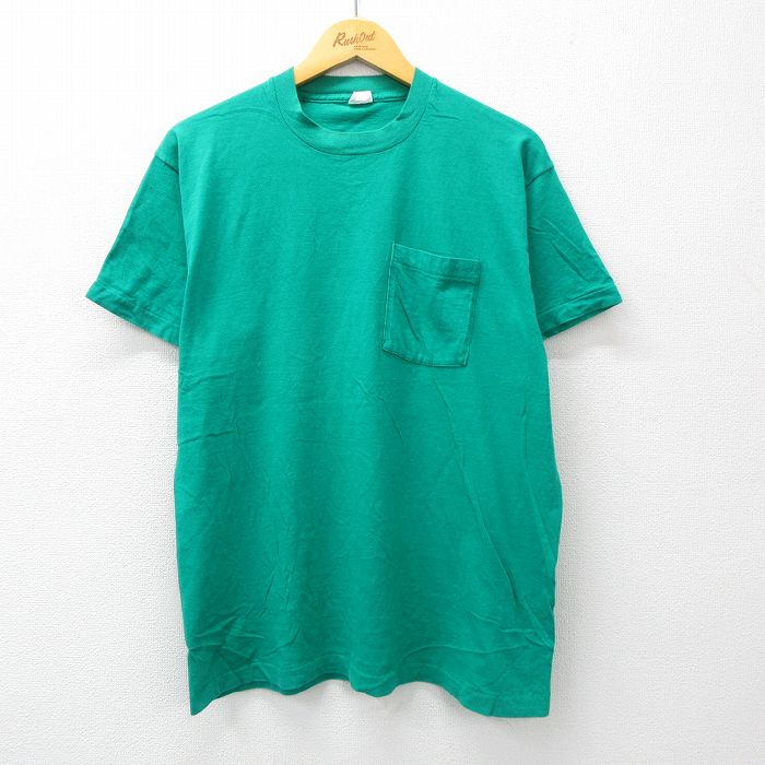 古着 フルーツオブザルーム 半袖 ビンテージ Tシャツ メンズ 80年代 80s 無地 胸ポケット付き コットン クルーネック USA製 緑 中古 古着