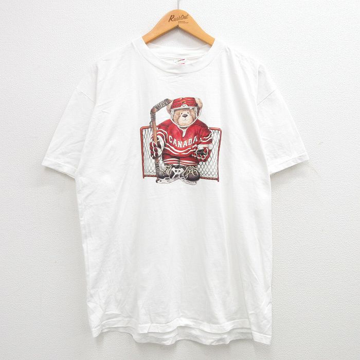 古着 フルーツオブザルーム 半袖 ビンテージ Tシャツ メンズ 00年代 00s カナダ アイスホッケー クマ 大きいサイズ コットン 中古 古着